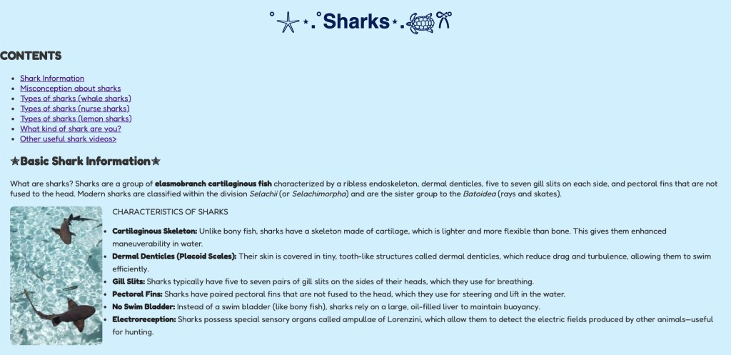 Sharks Information/Fact File&nbsp;website